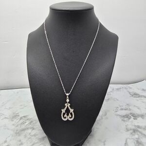 Mary Kay Silver Tone Necklace Rhinestone Heart Like Pendant